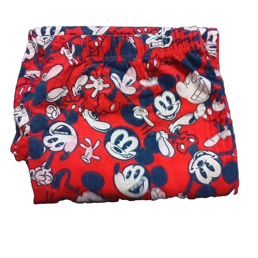 Disney Mickey Mouse Pajama Pants‎ XL Red White Cotton Drawstring Sleep Lounge